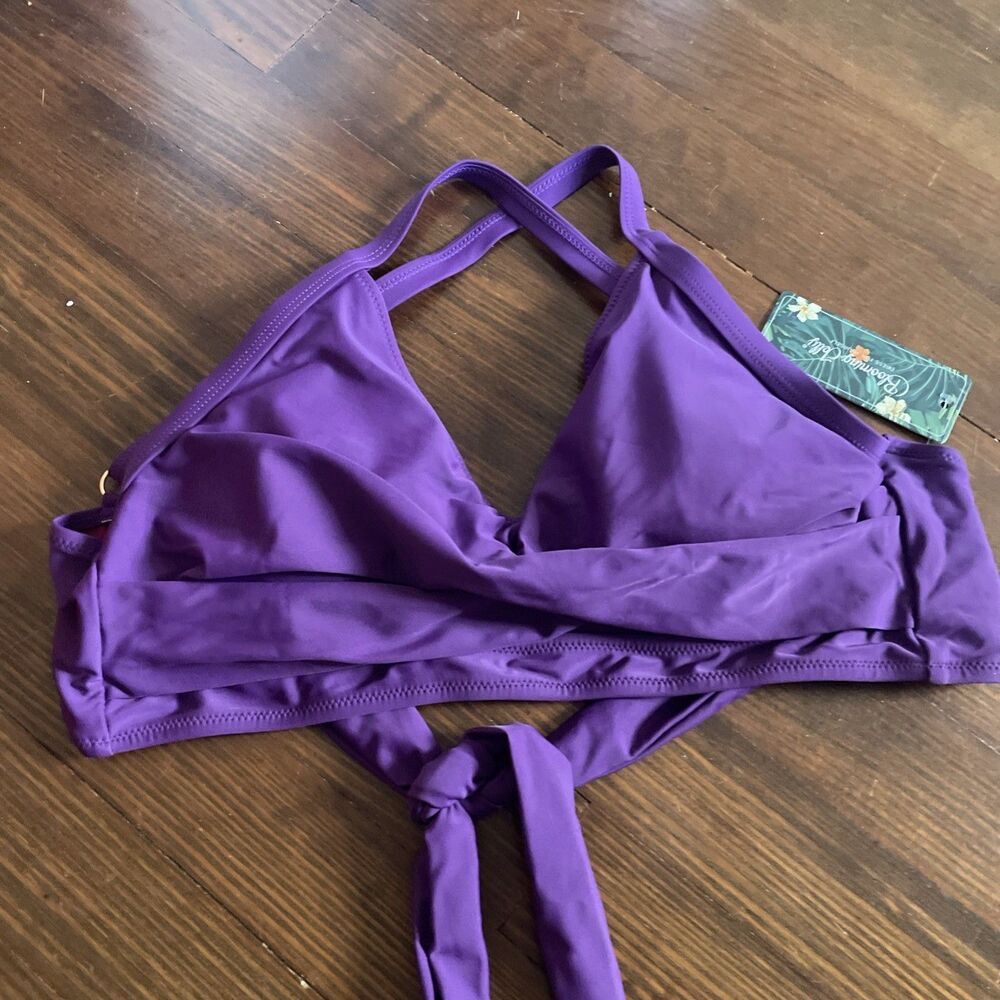 Blooming Jelly Triangle Bikini Swimsuit Top Womens M Royal Purple Soft Padded